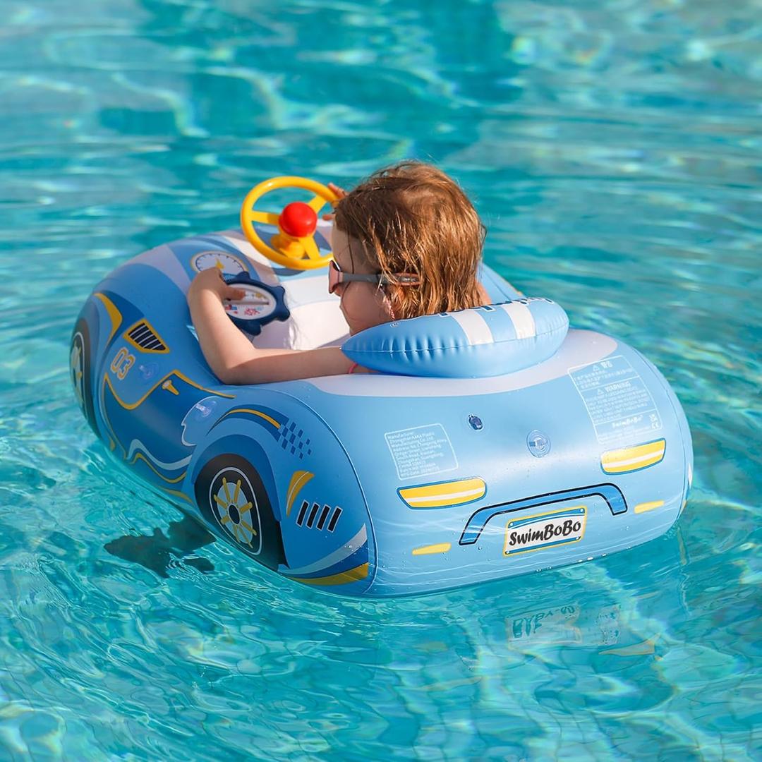 Swimbobo Toddler Pool Float with Seat Boat Inflatable Ride-on Car for Kids Outdoor Toys
