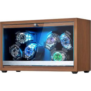 ANWBROAD Watch Winder 6 with LED and Super Quiet Motor 4 Rotating Modes Watches Winder box Watch Shaker with Type-C Adapter UJWW003A
