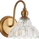 TLOLGT Vintage Brass Wall Sconce Bronze Bathroom Wall Light Made of Electroplated Copper Body and Pressed Patterned Glass Retro Vanity Lights for Bedroom, Doorway, Hallway