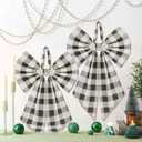 2 Pcs Olive Green Buffalo Plaid Christmas Wreath Bows 19.6'' x 11.8'' Large Christmas Tree Topper Ornament Wreath Sash for Front Door Xmas Party Yard Doorway Indoor Outdoor Wall Decoration