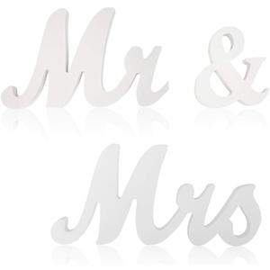 Mrs & Mr Sign Sweetheart Table Decorations - Letters for Wedding Photo Props, Party Banner Decoration (White)