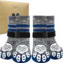 PUPTECK Anti-Slip Dog Socks with Double Sides Grips Booties, Traction on Hardwood Floors to Prevent Licking Paws, Dog Shoes for Cold Hot Pavement, for Medium Large Senior Dogs, Navy Blue M (Medium (4 Count))