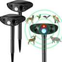 Ultrasonic Animal Repellent Outdoor Solar Powered Repeller Cat Dog Deer Deterrent Waterproof Motion Sensor Deterrent for Yard Garden Rabbit Squirrels Fox Pest(Black,2 Pieces)