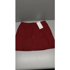 EXLURA Women's Fashion Faux Wool Mini Skirt High Waisted Y2K Trendy Side Slit Tweed Plaid Skirts 2025 Fall Winter Outfits (Size Small, Color Red)