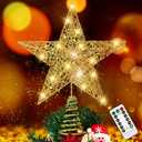 Raxurt Christmas Tree Topper, 40 LED 11 Inches USB Lighted Star Tree Topper with Remote Control for Christmas Tree Decorations, Gold/Large