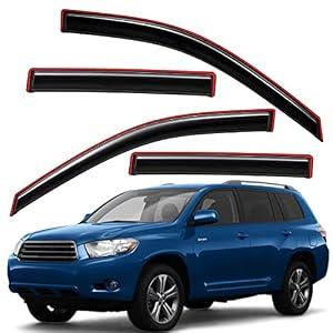 Lightronic WV194063 in-Channel Side Window Visor Deflector Vent Rain Guard, Dark Smoke Shatterproof Auo Shades, 4-Pieces Set, Fit for 2008-2013 Toyota Highlander, 2008-2013 Toyota Highlander Hybrid