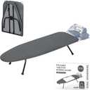 Metal Mesh Panel Tabletop Ironing Board | Foldable Iron Board | Heavy Duty Small Iron Board with Heat Resistant Cover and 100% Cotton 8mm Thicken Pad | 31.5"x11.8"x6.2" (Black/Grey)