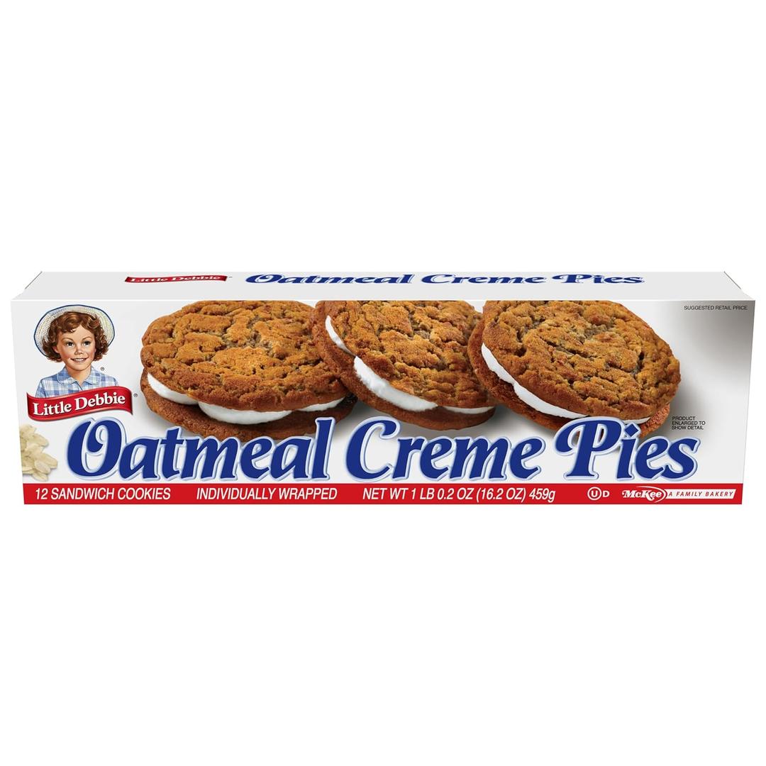 Little Debbie Oatmeal Creme Pies, 12 Individually Wrapped Sandwich Cookies, 16.2 OZ Box, BB Date: 11/10/25