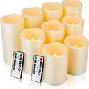 Enido 9pcs Flameless Flicking LED Candles with Remote, Battery Operated Outdoor Waterproof Candles, Electric Candle for Dining Tables and Easter Decoration (Water Resistance, Pack of 9 (D: 3" x H: 4"4"5"5"5"6"6"6"6"))