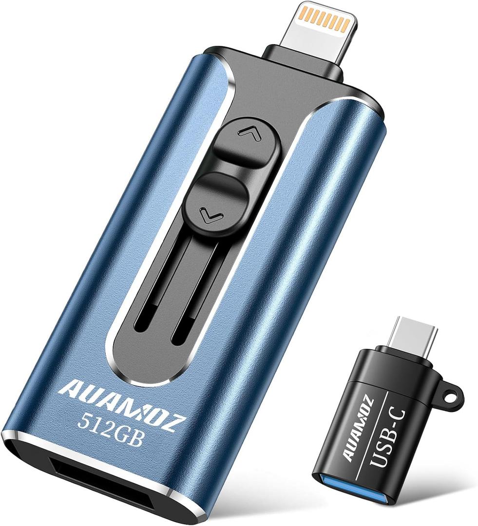 512GB Flash Drives Intended for iPhone, Memory Stick Storage for Photos and Videos Backup, Compatible with iPhone iPad Android PC, Plug and Play, No Application Required (Dark Blue)