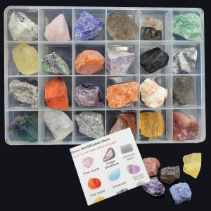 Rock & Mineral Collection Kit for Adults and Kids Natural Rocks for Tumbling Polishing Gemstone Raw Crystals Rough Stones for Wicca & Reiki (24Pcs)