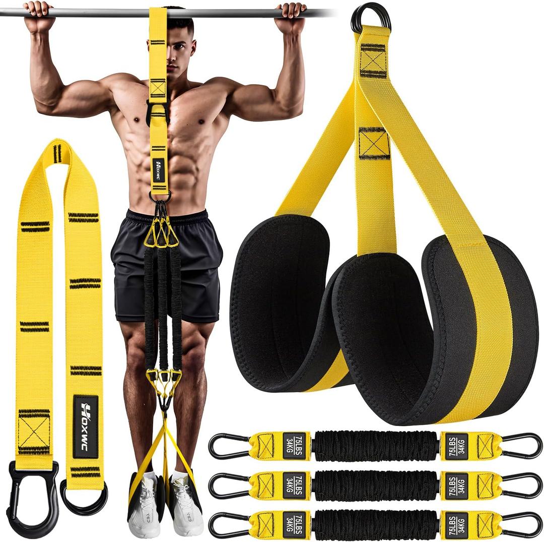 HOXWC Pull Up Assistance Bands, Adjustable Heavy Duty Resistance Band for Pull Up, 3 Pull Up Bands, Comfortable Fabric Feet/Knee Rest, Assistance Bands for Pull-Up, Home Fitness, Body Stretching (1-Yellow)