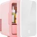EUHOMY Mini Fridge, 5L AC/DC Small Refrigerator with Dimmable LED Mirror, Portable Cooler and Warmer for Skin Care, Cosmetics, Beverage, 5L Makeup Mini Skincare Fridge for Bedroom, Car, Office, Pink