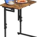 Folding TV Tray Dinner Table for Living Room,Adjustable Height Tv Tray,Portable Dinner Snack Trays Table,Small Foldable C-Shaped End Table for Eating with No Assembly Required (Brown)