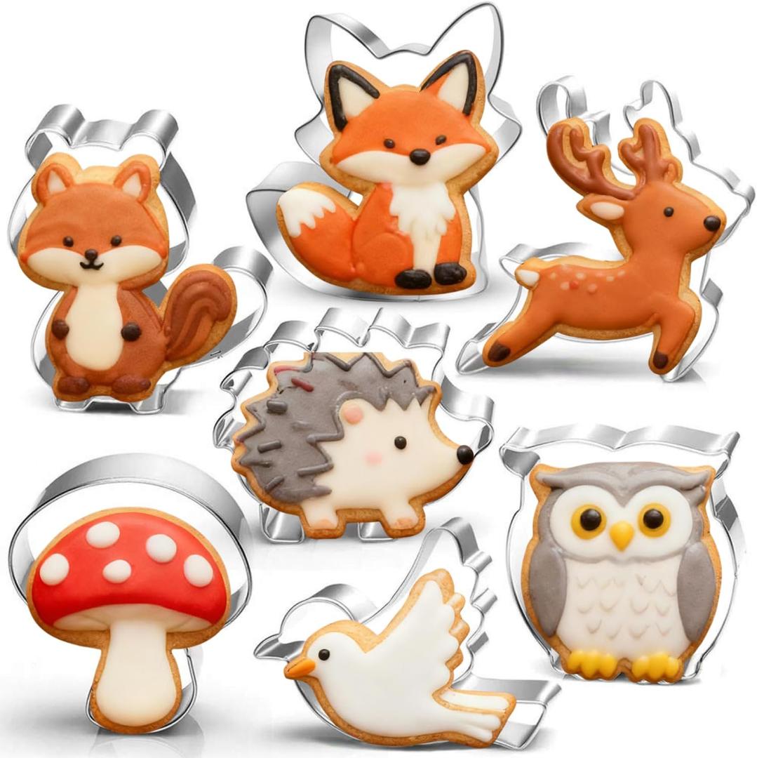 LUBTOSMN Woodland Cookie Cutter Set-3 Inches-7 Piece-Fox, Owl, Deer, Bird, Hedgehog, Squirrel, Mushroom, Forest Animal Cookie Cutters Molds for Kids Birthday Party Woodland Baby Shower