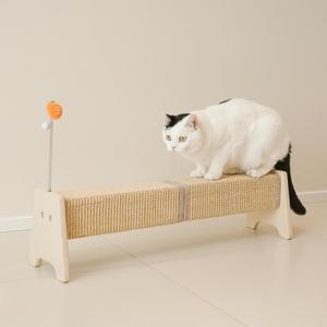 PETKARAY Horizontal Scratching Post, 30" Sisal Cat Scratch Pad, Large Cat Scratcher with Spring Toy, Protect Furniture for Indoor Kitten