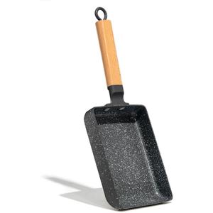 Ceramic Coating Square Japanese Tamagoyaki Omelette Small Skillet, Non-stick Rectangle Egg Roll Pan with Wood Handle (Dark Grey)