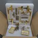 Double Front Door Lock Set, Keyed Entry Front Door Handleset with Dummy, Square Heavy Duty Door Lever and Single Cylinder Deadbolt Combo, Polished Brass