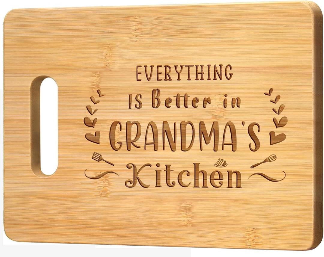 Grandma's Kitchen Bamboo Cutting Board Gifts, Unique Mothers Day or Christmas Gift for Grandma Grandmother Nan - Personalized Engraved Bamboo Cutting Board with Warm Words