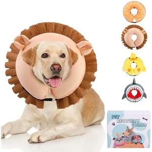 KOOLTAIL Inflatable Dog Cone Collar, Soft Cone for Dogs to Stop Licking Enhanced Alternative After Surgery, Pet Costume Recovery E Collar Adjustable Donut Neck Cone for Dogs Cats, Upgrade Size, Lion L : Pet Supplies