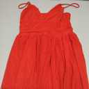 Women's Sexy V Neck Ruffled Hem Mesh Sleeveless Ruched Spaghetti Strap Flowy Mini Dress Red, Medium
