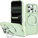 for iPhone 17 Pro Case with 360 Rotatable Magnetic Ring Stand Compatible with Mag-Safe Military Protection Shockproof Matte Translucent Phone Case for iPhone 17 Pro, Green