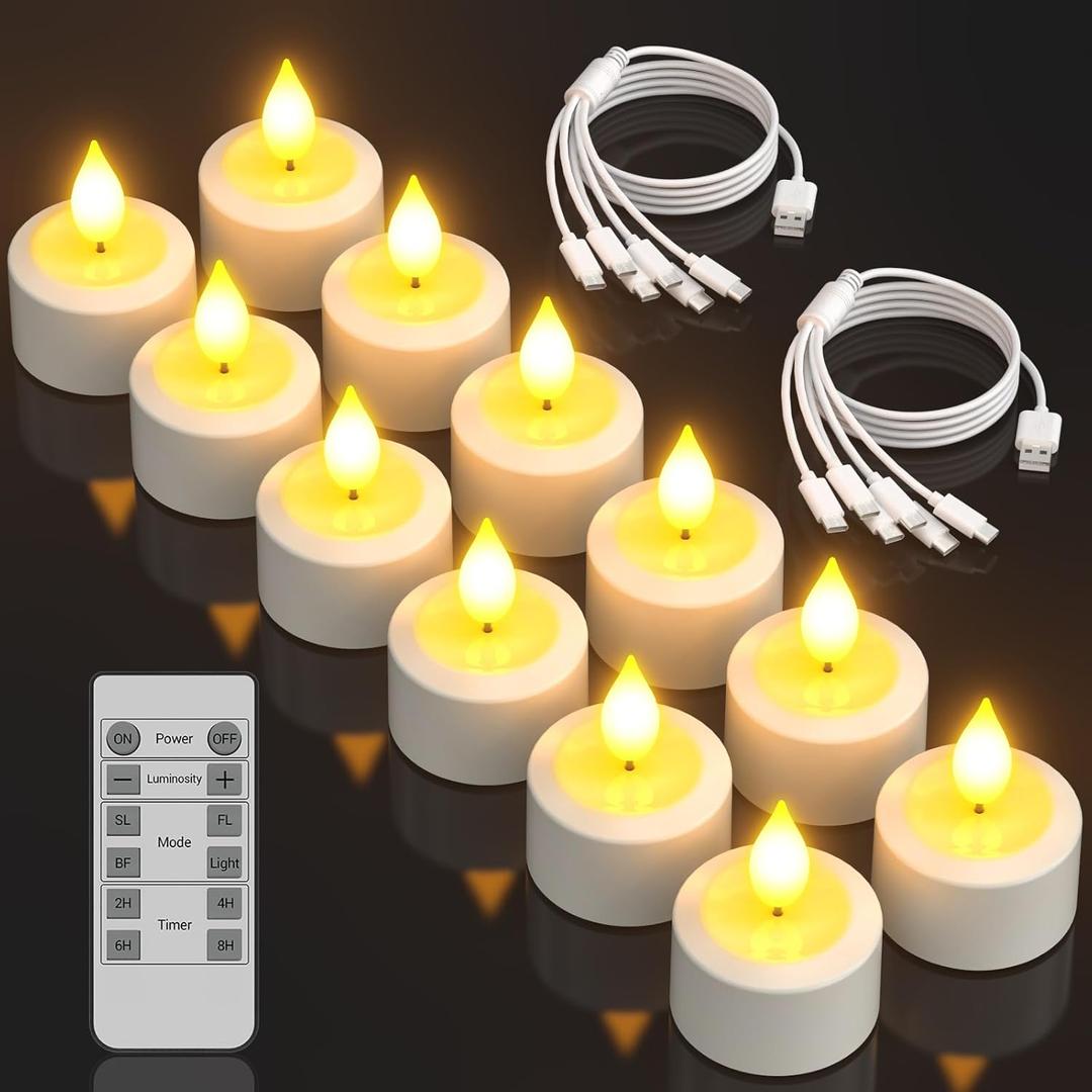 SoulBay Rechargeable Tea Lights with Remote, 12pcs Flameless Flickering LED Candles with Timer & USB Charging Cable, No Battery Needed, for Home Lantern Table Party Holiday Decorations SoulBay Rechargeable Tea Lights with Remote, 12pcs Flameless Flickering LED Candles with Timer & USB Charging Cable, No Battery Needed, for Home Lantern Table Party Holiday Decorations