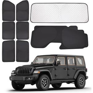 XCBYT 2019-2024 Wrangler Full Coverage Window Shades | 6-Layer Blackout Insulated Sun & UV Protection | Custom Fit Privacy Covers for Camping, Sleeping & Car Living (8 PCS)