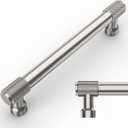 Amerdeco 10 Pack Brushed Satin Nickel Knurled Cabinet Pulls 5 Inch(128mm) Hole Center Kitchen Cabinet Handles Drawer Pulls Cabinet Hardware ZH0034