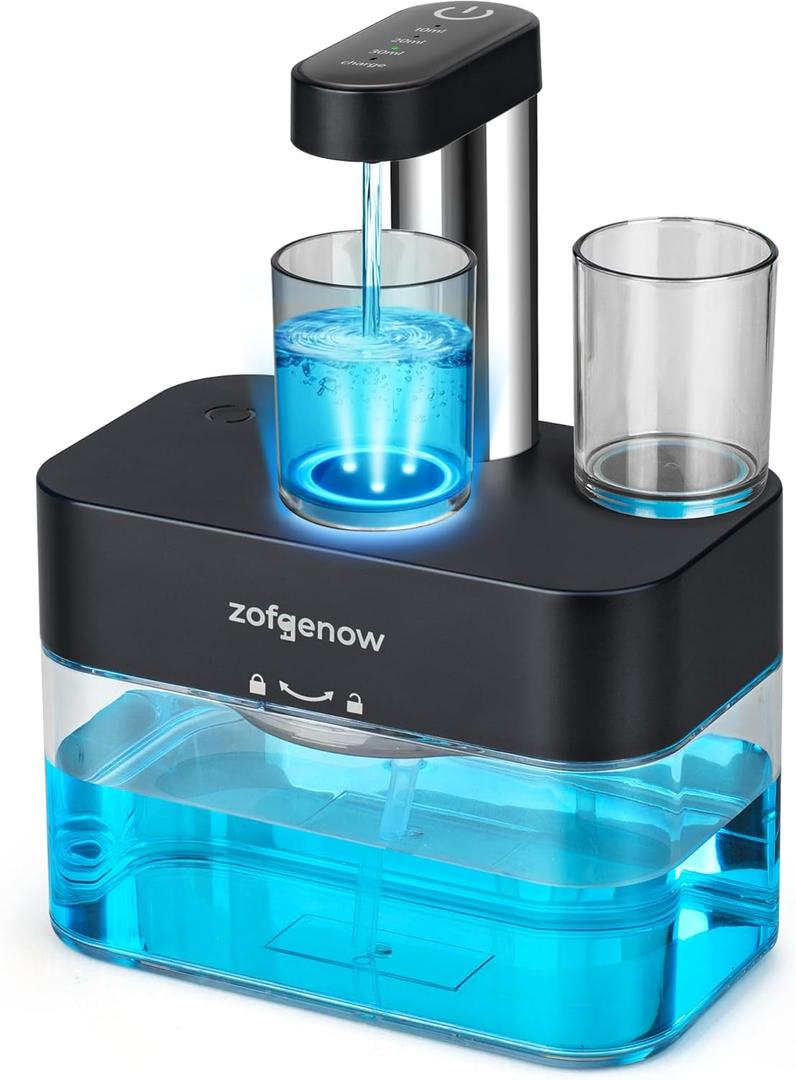 ZOFGENOW Upgraded Automatic Mouthwash Dispenser for Bathroom,Bathroom Accessories 17.6 FlOz Wall Mounted Dispensers with Magnetic Cups,Adjustable Dispensing Levels, Suitable for All Age Groups,Black