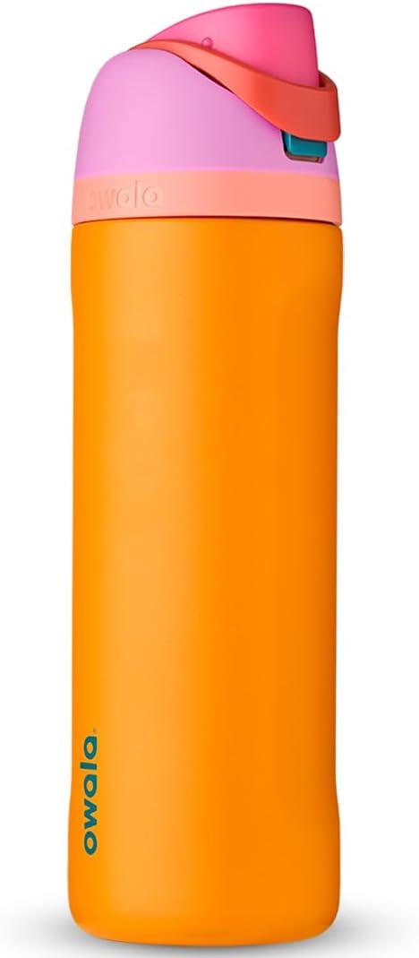FreeSip Insulated Stainless Steel Water Bottle with Straw for Sports and Travel, BPA-Free, 24-oz, Orchid/Orange (Tropical) (24 Ounces)