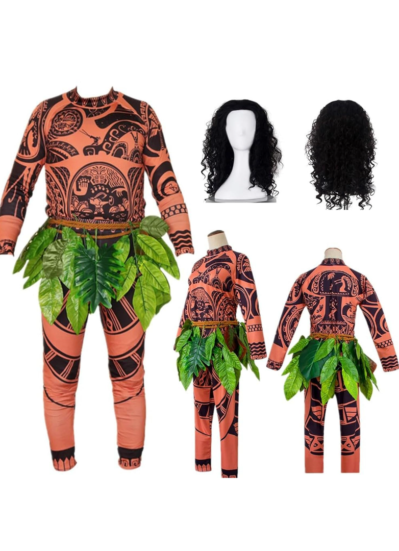 Tattoo T-Shirts Pants Adult Men's and Women's Cosplay Suits Clothing With Leaf Skirts XXL