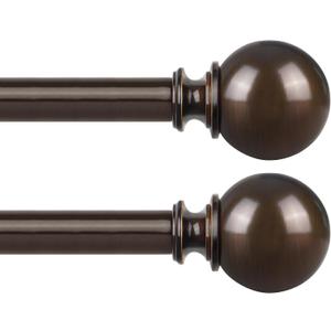KAMANINA 2 Pack Curtain Rods 32 to 58 Inch (2.6-4.8ft), 7/8 Inch Single Heavy Duty Curtain Rods for Windows Adjustable Decorative Drapery Rod with Round Finials, Antique Bronze