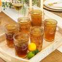 Kate Aspen Vintage Textured Amber Striped Drinking Glasses Set of 6-13 oz Ribbed Glassware with Flower Design | Cocktail Set, Juice Glass, Iced Coffee Cup, 6 Pieces