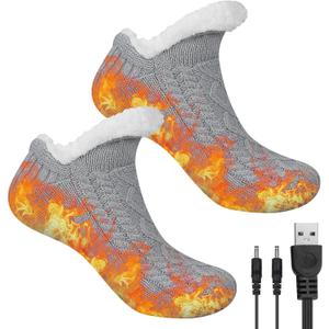 USB Heated Socks for Men Women, Anti-Slip USB Foot Warmer Knitted Thermal Heating Socks for Indoor Home Office