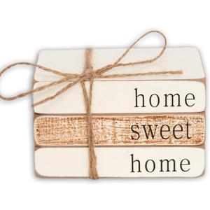 Farmhouse Wood Book Stack - Home Sweet Home Book Bundle, Tiered Tray Decor,Home Decor, Farmhouse Book Stack, Handmade Decor (Sweet Home Decor)