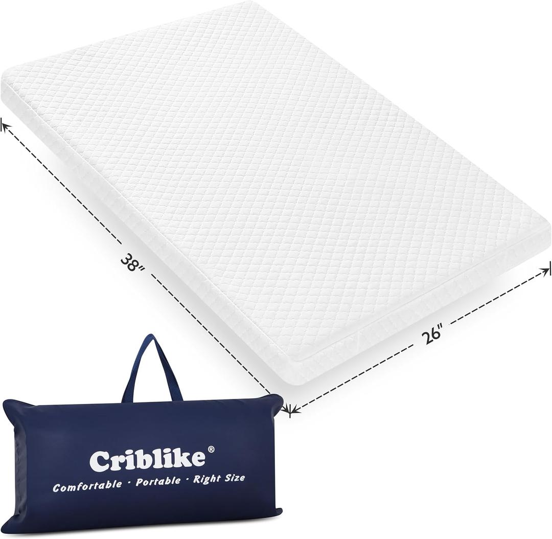 Waterproof Pack and Play Mattress, 38"x 26" Playard Mattress Pack N Play Mattresses Topper with Washable Cover & Carry Bag, Baby Essentials Items