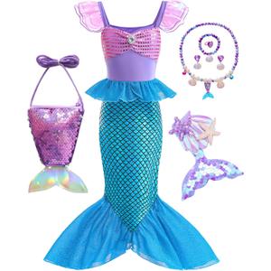 Princess Little Mermaid Costume Ariel Dress for Girls Birthday Party Halloween Cosplay Costumes 3-10Years (8-9 Years, K77)