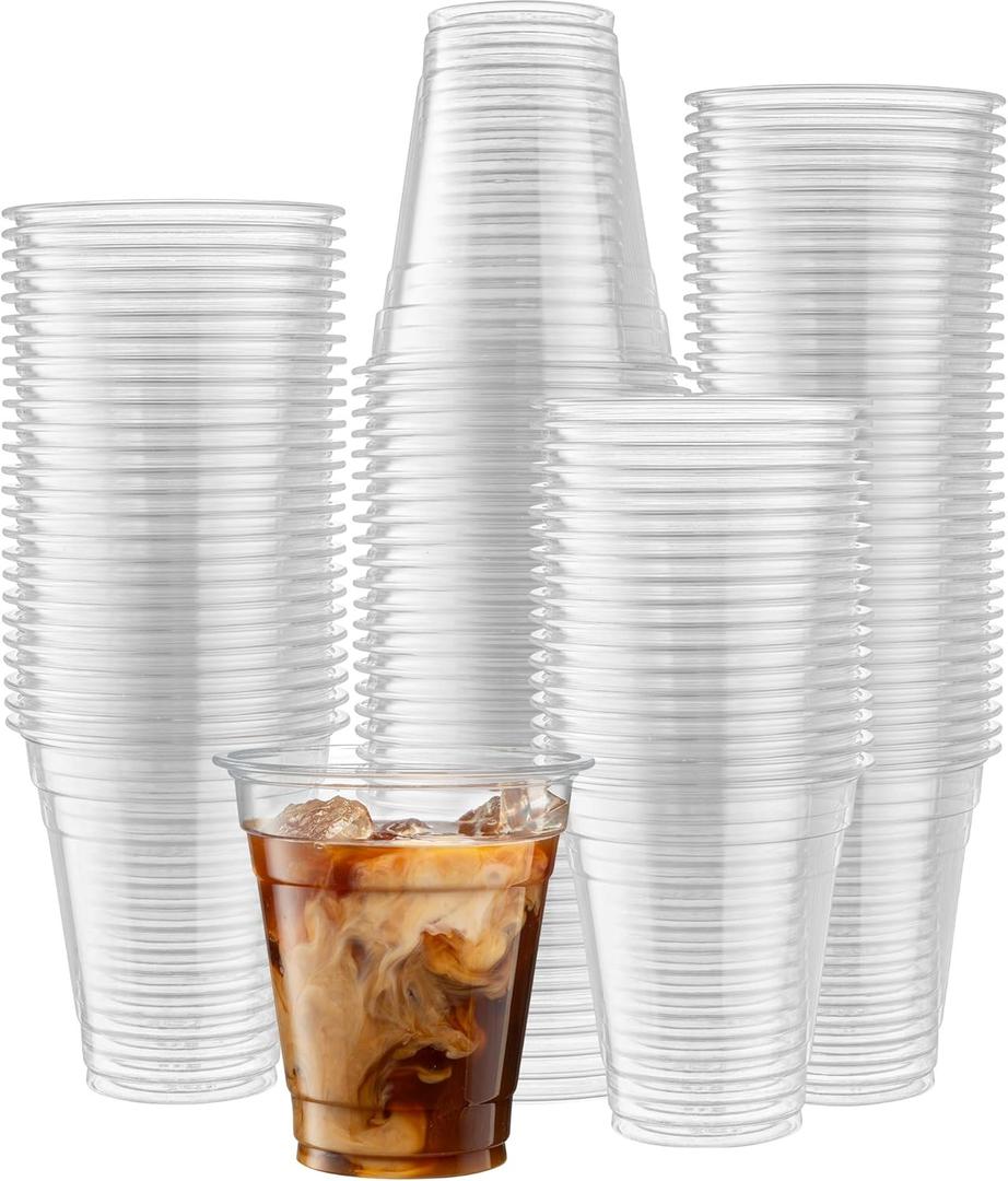 Crystal Clear PET Cups for Iced Coffee,Milkshake, Cold Drinks, Slush, Smoothy's, Slurpee, Ice cream, Dessert, Party's, Plastic Disposable Cups (50, 12 oz)