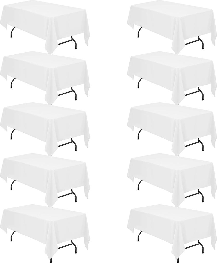 BRILLMAX 10 Pack White Tablecloths for 6 Foot Rectangle Tables 60 x 102 Inch - 6ft Rectangular Bulk Linen Polyester Fabric Washable Cloth Cover for Wedding Reception Banquet Birthday Party