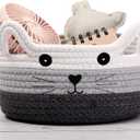 Zopeal Cat Basket Storage Woven Organizer with Ears Easter Decorative Gift Pet Toy Cute Cotton Rope Basket for Gift Cat Dog Toy Bin Nursery Room(8.3 x 4.7 Inch,White, Light Gray and Gray)