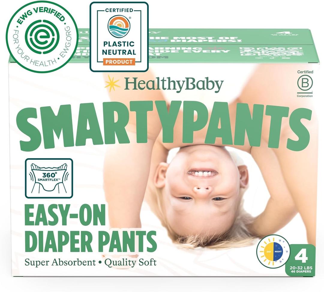 SmartyPants Pull Up Style Diapers | EWG Verified Safe & Plant-Based | Quilted 360 Waistband, Super Absorbent for Overnight Leak Protection |Training Pants by HealthyBaby | Size 4 (46 Count) (Size 4 (20-32 Pound))
