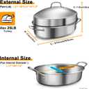 Large Roasting Pan with Rack and Lid, Gifts for mom women wife, Stainless Steel Large Oval Roaster, Nonstick Oven Cookware for Turkey Chicken, 21 Inch