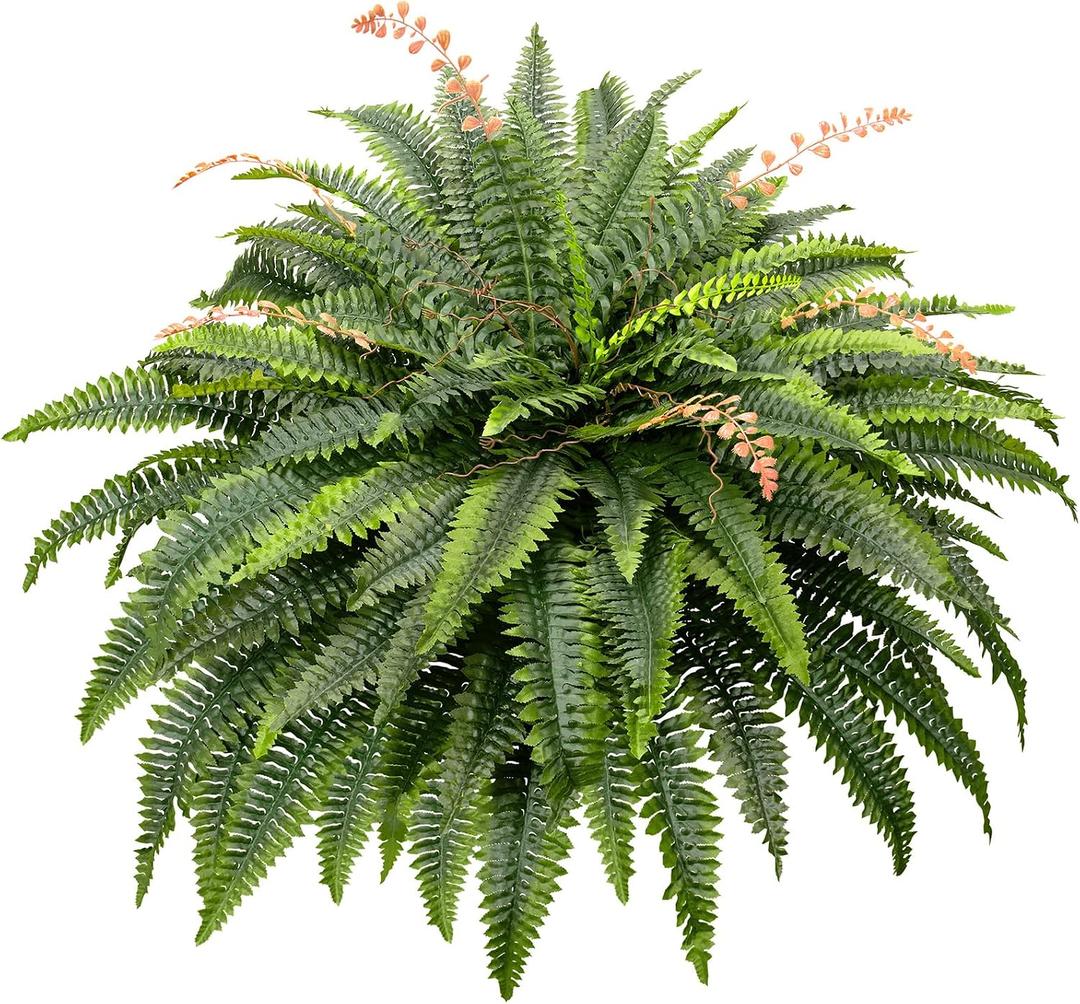 CQURE 50" Large Fake Fern Artificial Ferns for Outdoors,96 Fronds Realistic Artificial Boston Ferns Bush Plant for Indoor Garden Porch Decor (Lifelike,UV Resistant,No Maintenance)