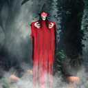 74.8" Halloween Decorations Outdoor - Moving Life-Size Skeleton Witch with Glowing Eyes, Sound-Actived Halloween Party Decoration with Creepy Sound (RED)