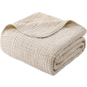 2 qty Yoofoss Muslin Blanket 100% Organic Cotton Throw Large 90" x 90" for Bed Couch Summer Gauze Blankets for Adults Lightweight and Breathable Apricot White