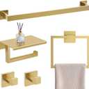 YACVCL Brushed Gold Bathroom Hardware Accessorie Set 23.6 Inch Towel Bar Set 5-Pieces Towel Rack&Holder Set for Bathroom,Upgraded Toilet Paper Holder with Shelf,Stainless Steel Wall-Mounted