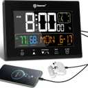 Geevon Digital Atomic Alarm Clocks for Bedrooms, Color VA Display Atomic Clock with Indoor Temperature and Humidity, DST, Dimmable Backlight, 2 USB Ports, Calendar, and Moon Phases