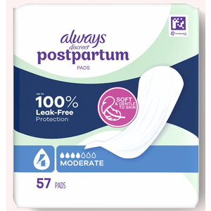 Always Discreet Postpartum Incontinence Pads, Moderate Absorbency, 57 Count