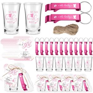 Set of 50 Baby Shower Favor for Guests Acrylic Shot Glasses with Bottle Opener Keychains Thank You Tags and Bags Gender Reveal Party Favors for Guest Baby Shower Return Gift (Bear Girl)